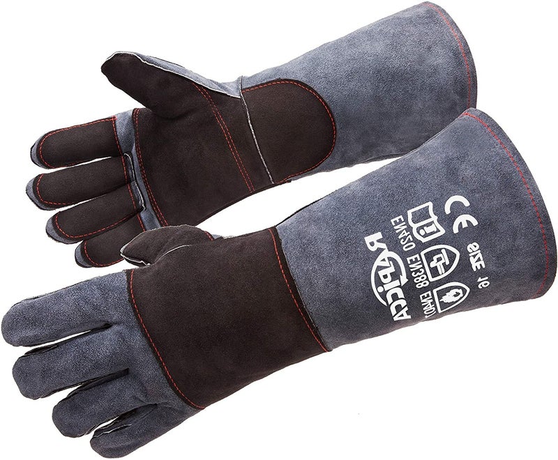 RAPICCA Fireplace Gloves Fire Heat Resistant: Dark-Grey 16IN 932â„‰ - Fireproof Leather for Fireplace Fire Pit Wood Stove Campfire Furnace BBQ Grill Oven Stick Mig Welding Welder Gear - Birthday Gift XL - Image 1